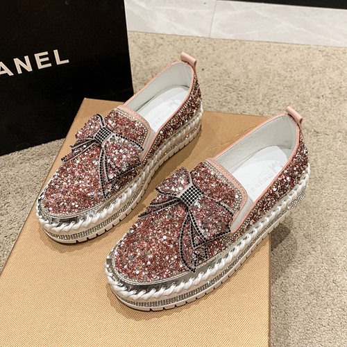 thick soled casual shoes butterfly bow sequins, single shoe