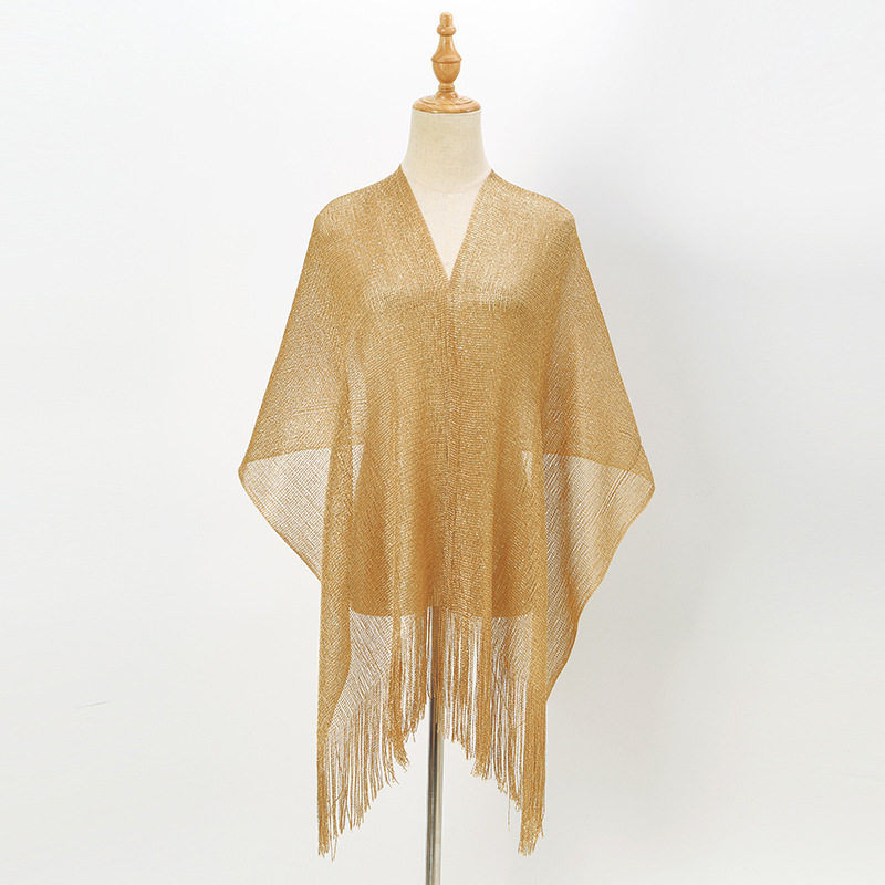 gold and silver silk sun protection draped over a flat scarf
