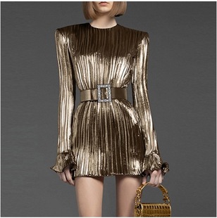 dress evening round neck 连衣裙晚礼服 women pleated