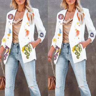 slim fit long women suit fashionable sleeved jacket printed