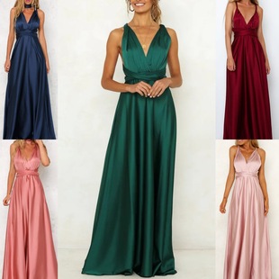 color banquet evening dress deep long women satin