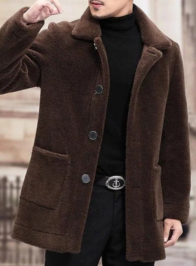 Men's Short Jacket with Flipped Collar, Fake Fur Coat 男外套