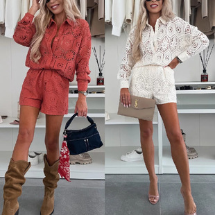 breasted stand lace lapel shorts top single collar Casual