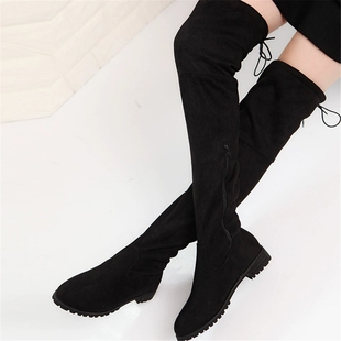 Flat bottomed knee high boots with back straps 平底过膝长靴