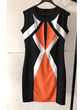 Large size 5xl women's sexy contrast color sleeveless dress