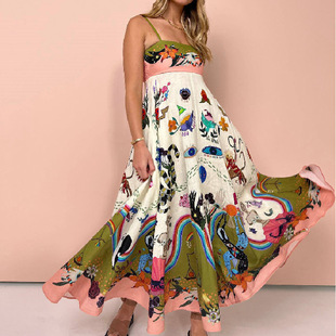 camisole graffiti printed Sexy dress sleeveless 长裙 women