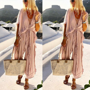 neck oversized Oversized dress vacation 度假连衣裙 women