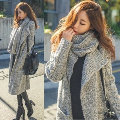 大码针织外套长款围巾毛衣开衫