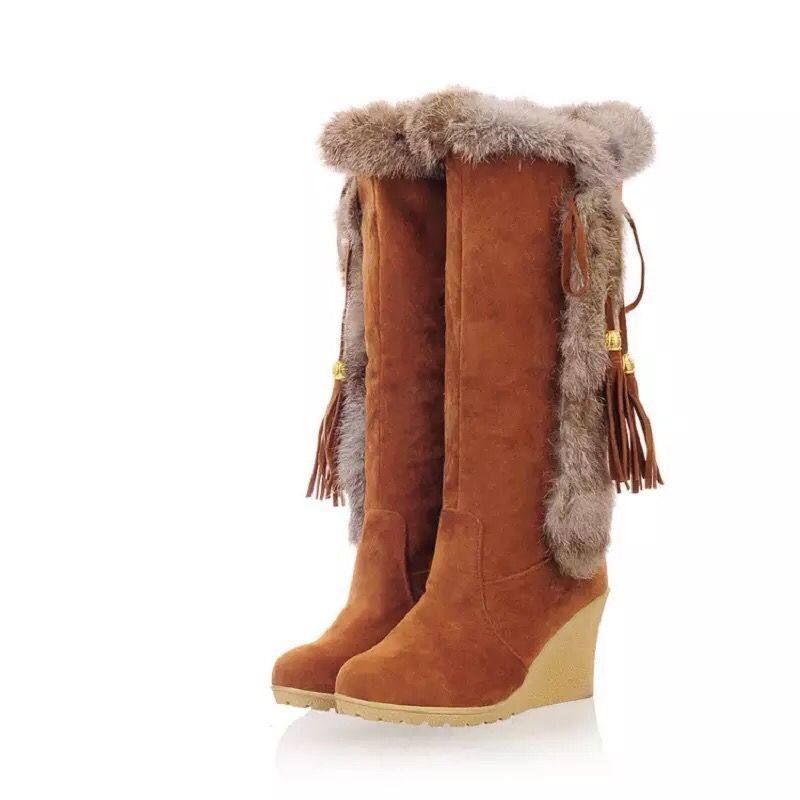 fur integrated high top insulation boots, furry snow boots