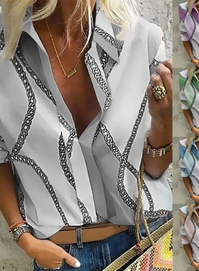 Loose printed pullover shirt top 女士宽松印花套头衬衫上衣