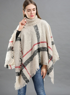 women scarf winter ladies knitted cloak 高领宽松大码斗篷披肩