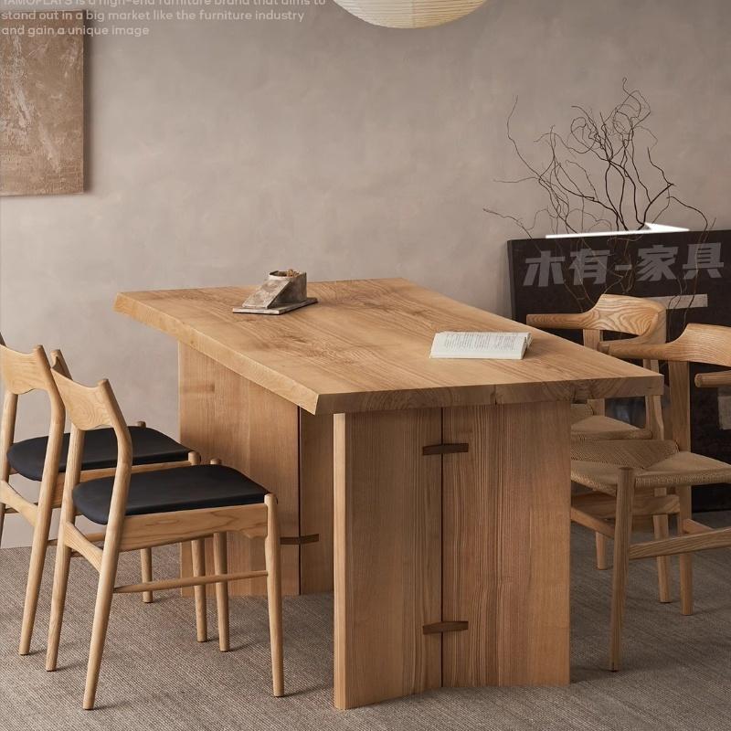原木大板茶桌侘寂风白蜡木办公室泡茶桌家用全实木餐桌沙发后书桌