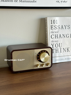 DrunkenCAT 圣诞ins多功能复古蓝牙音箱重低音木质古典家用收音机