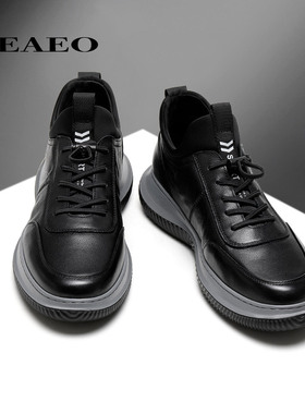 西二男士真皮时尚休闲鞋男2025冬季新款厚底加绒运动皮鞋S03R0689