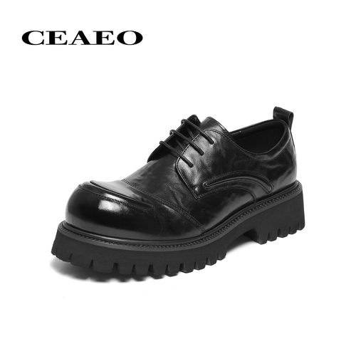 西二男士圆头商务休闲皮鞋男2026真皮大头厚底增高德比鞋XH5D3605