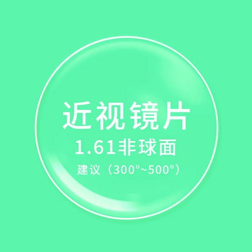 1.61折射率绿膜眼镜片近视配镜双面非球面树脂片2片装含加工费用