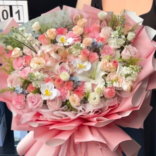 超大巨型花束粉玫瑰绣球全国生日成人礼物鲜花速递同城配送男女友
