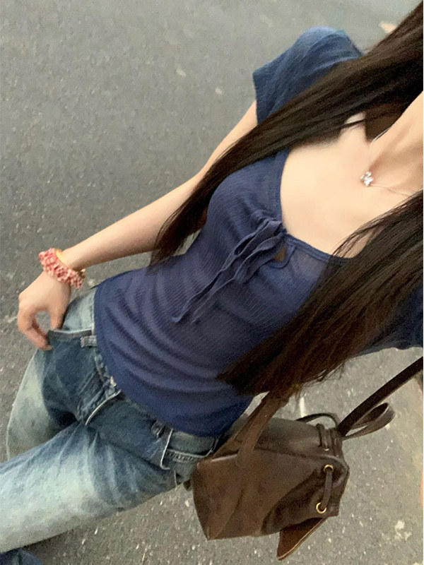 Chic Korean Tie-Up Crop Tee: Innocent Charm, Seductive Edge - Product image 3