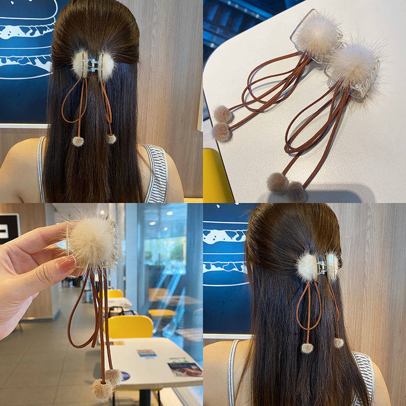 流苏抓夹马尾后脑勺发夹毛球仙女