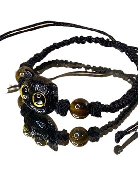 黑色猫咪手工编织情侣手链百搭可调节大小手绳送女友礼物蓝瞳猫咪