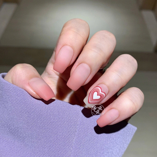 穿戴式美甲贴片法式蜜桃渐变爱心