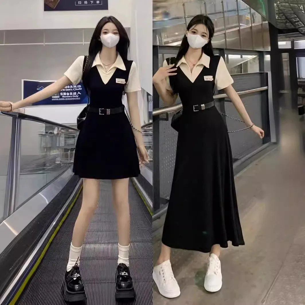 美式甜辣学院风设计感小众高级感闺蜜装辣妹假两件连衣裙子女夏季