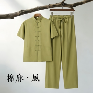 夏季男士中式盘扣短袖唐装套装
