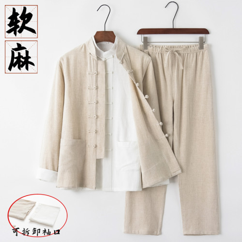 亚麻唐装中式复古男装中山装