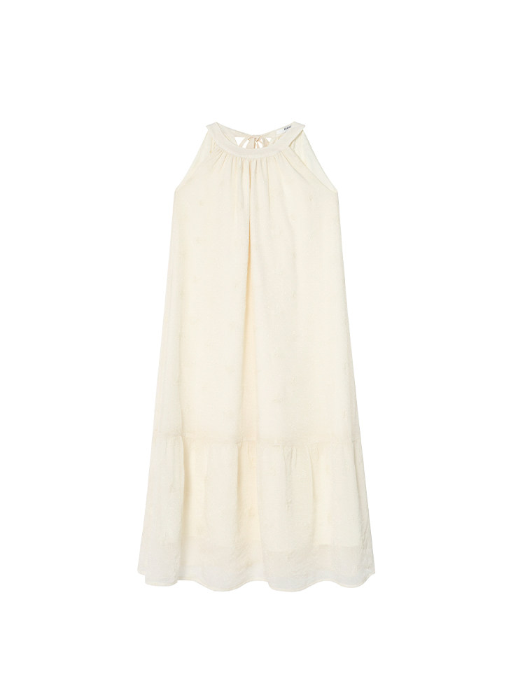Cream sleeveless dress on a white background