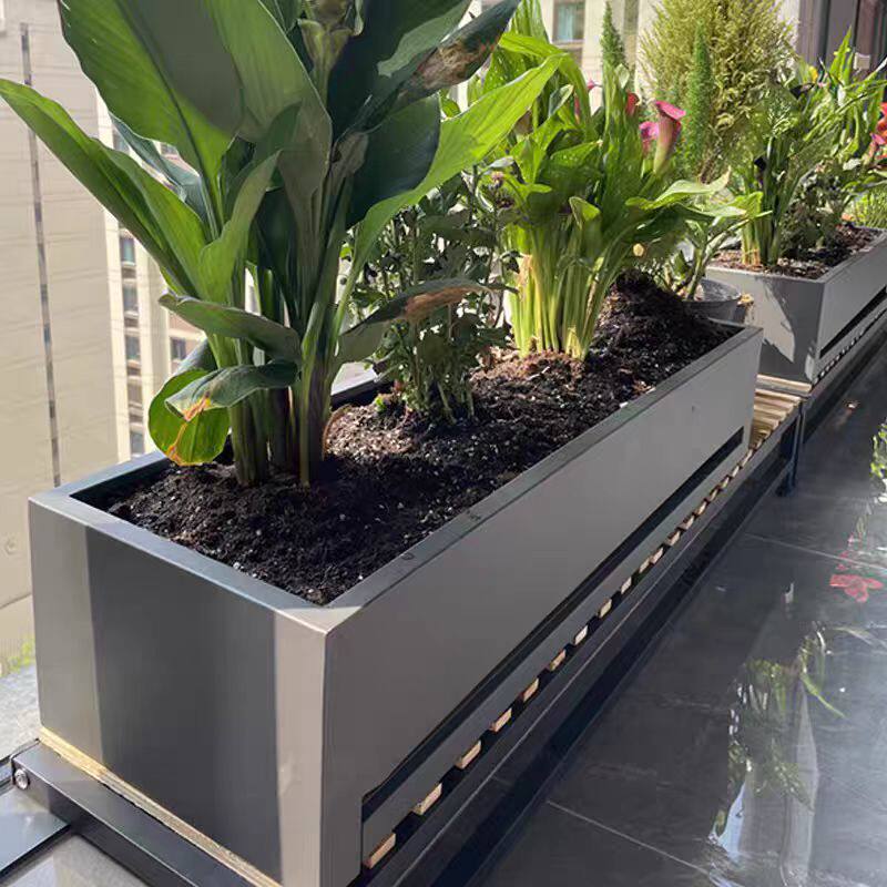 户外阳台室内外花箱带接水盘托盘种植箱可定制不锈钢铁艺组合花盆