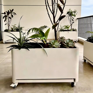 室内带接水盘加厚不锈钢移动花箱客厅阳台楼顶露台滑轮户外种植箱