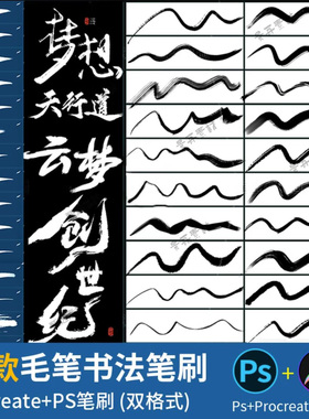 ps笔刷procreate书法笔刷毛笔手绘草书写水墨笔触板手写签名勾线