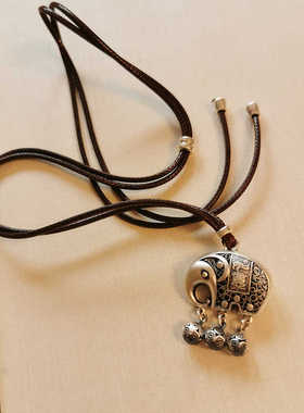 复古999纯银吉祥大象项链3D立体双面配带足银平安毛衣链可调长短