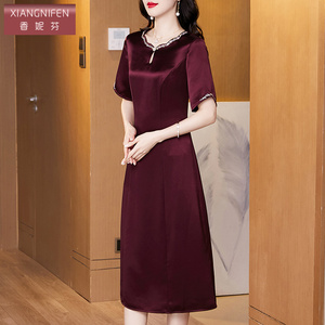 香妮芬婚庆礼服妈妈装连衣裙2026新款夏高端醋酸缎面喜婆婆宴会装