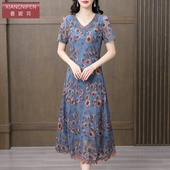 裙子 独特漂亮气质短袖 香妮芬高级感刺绣妈妈连衣裙女夏季 2026新款