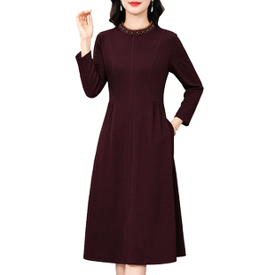 香妮芬貂绒保暖妈妈款连衣裙女2026新款秋季高级感千鸟格裙子