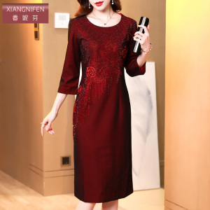香妮芬绣花钉珠妈妈婚宴礼服连衣裙女2026新款春季季高贵宴会装