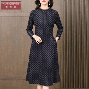香妮芬高贵优雅气质中年妈妈款连衣裙女2026新款春季季长袖裙子
