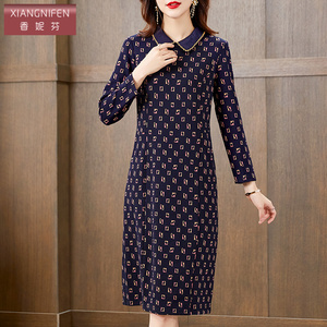 香妮芬阔太太贵夫人气质连衣裙女2026新款春季时尚洋气翻领羊毛裙