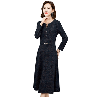 香妮芬时尚洋气波点2026春季连衣裙女新款长袖修身显瘦气质中长裙