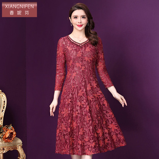 香妮芬2025春秋新款 金线蕾丝裙子女仙女洋气贵夫人连衣裙子减龄裙