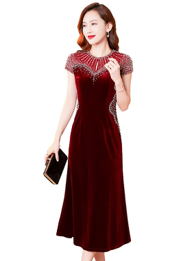 香妮芬手工绣花钉珠优雅妈妈婚庆礼服2026新款夏季婚礼连衣裙