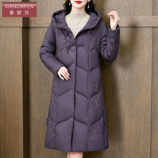 香妮芬连帽中长款过膝白鹅绒羽绒服女冬季2025新款高级感妈妈外套