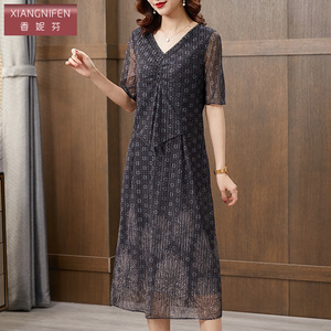 香妮芬台湾纱休闲连衣裙女夏季2026新款高端气质妈妈装修身显瘦裙