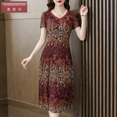 香妮芬复古收腰气质中年妈妈连衣裙女2025新款 夏季 台湾纱V领裙子