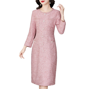 香妮芬设计感中年妈妈连衣裙2025新款夏季端庄大气温柔风长袖裙子