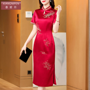 香妮芬高端气质醋酸喜婆婆宴会敬酒礼服2026新款喜妈妈婚礼连衣裙