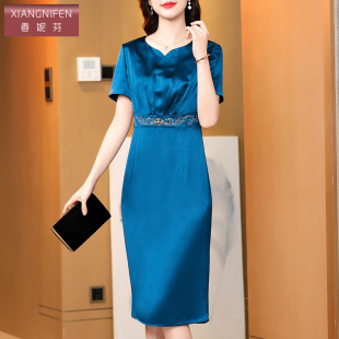 香妮芬收腰包臀高档醋酸喜妈妈婚宴礼服2026新款 丈母娘敬酒服 夏季