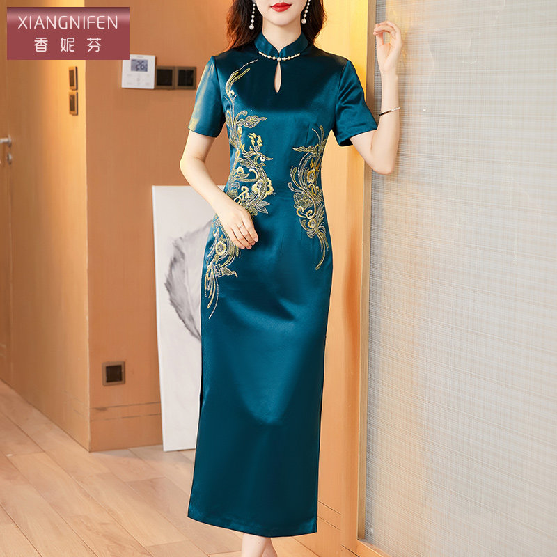 香妮芬高端醋酸旗袍妈妈装婚宴2026新款喜婆婆夏季婚礼宴会连衣裙