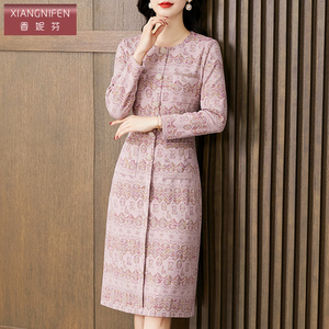 香妮芬高端精致妈妈款连衣裙春季2026新款温柔风气质长袖收腰裙子